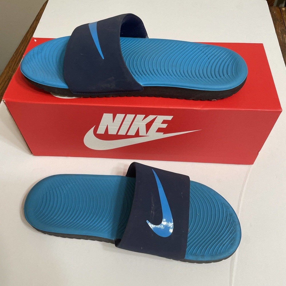 NIKE Big Kids Blue Kawa Slides #819352-402 Size 7Y 8.5W Used With Box